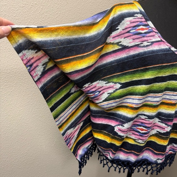 Rock 47 Aztec Boho Fringe Top L Black Yellow Pink Western Festival Chic - Picture 4 of 11